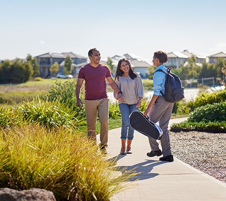 Bluestone, Tarneit mother and father walking son to school