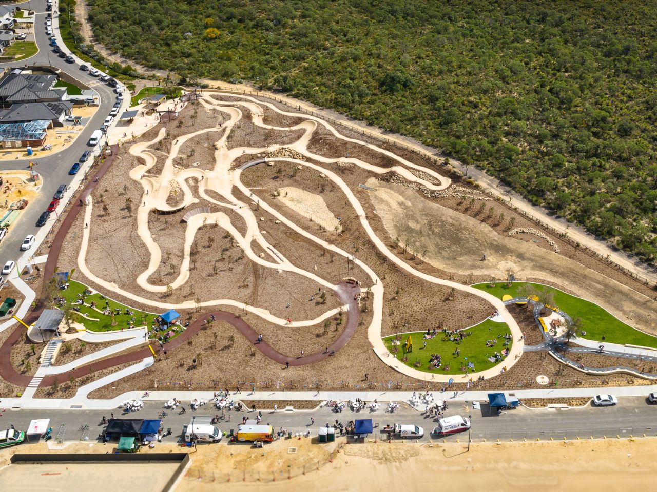 Allara, Eglinton Aduro park aerial view of BMX track.