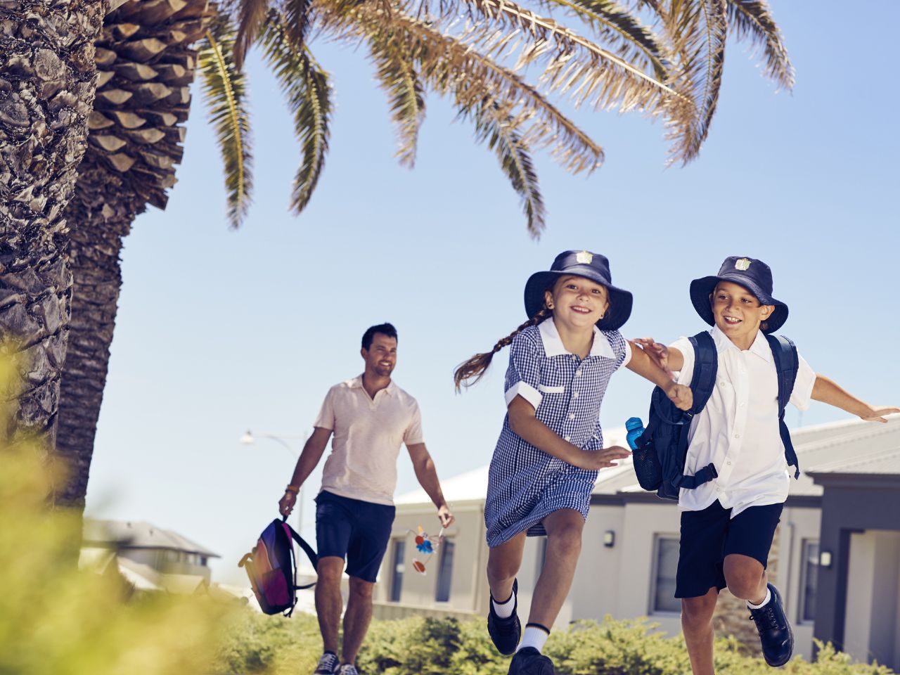 Catalina, Mindarie and Clarkson, father walking children to school v2