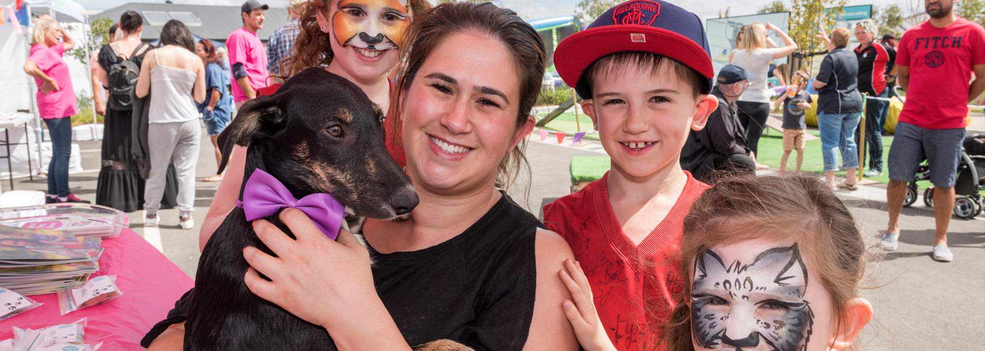 Allara, Eglinton mother, three children and small dog at park, event.