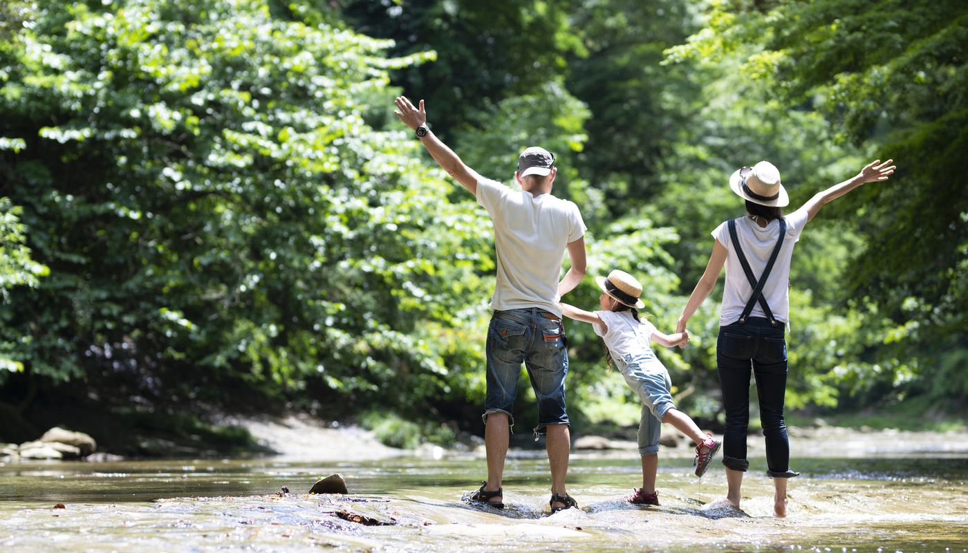 Young family enjoying the outdoors