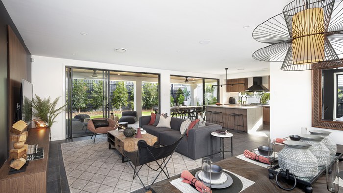 Brighton Homes The Grayson dining, living and kitchen area