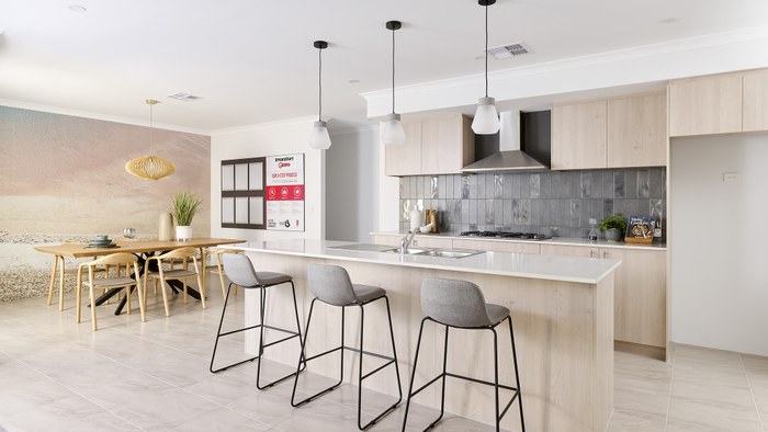 DreamStart Homes The Dallas kitchen and living area