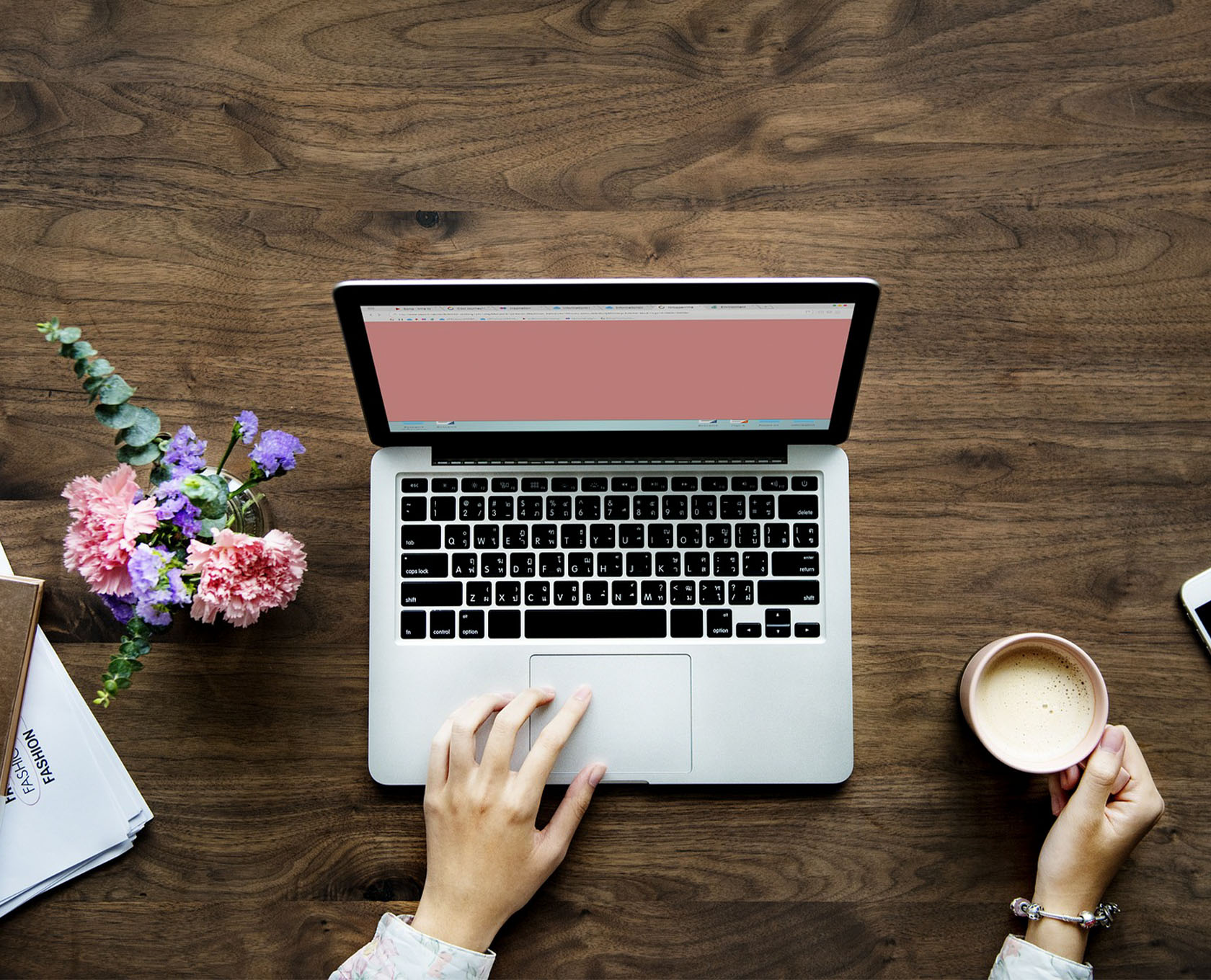 Lady with a cup of coffee and laptop v3