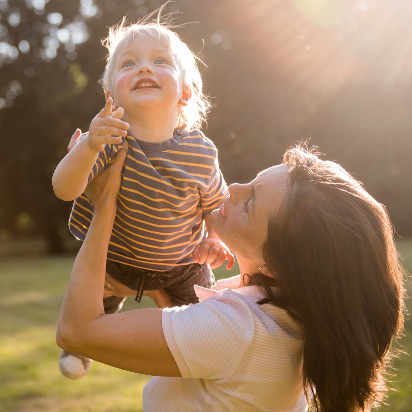 mother and son playing outside