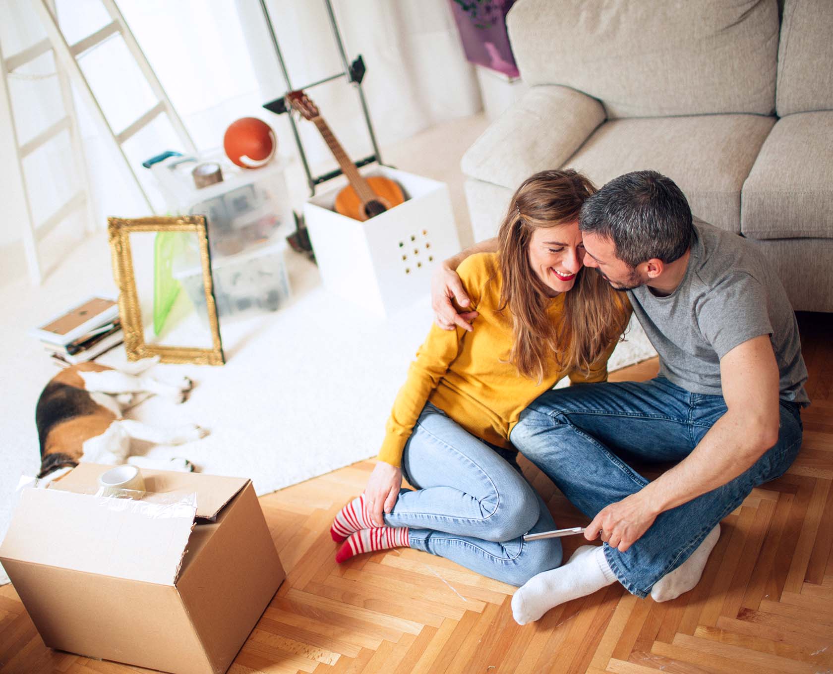 Young family moving into new home