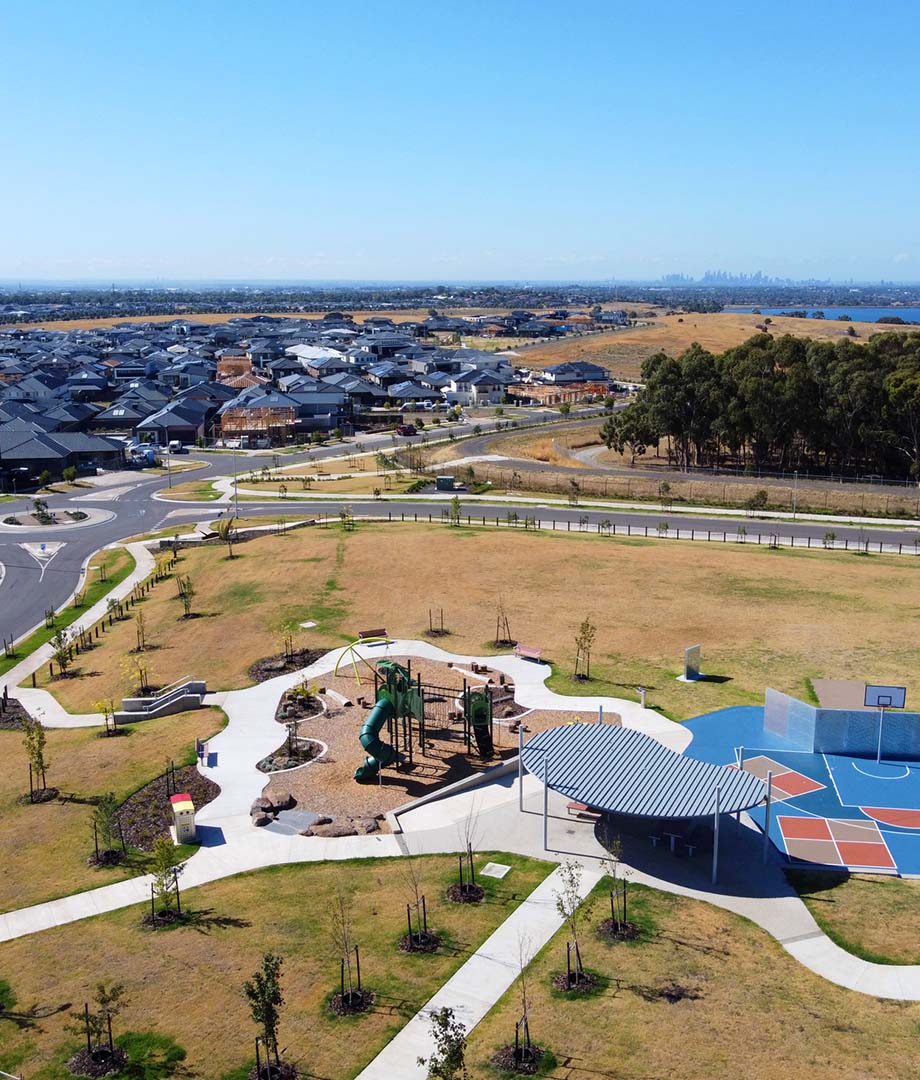 True North, Greenvale birds eye view of the park and playground.