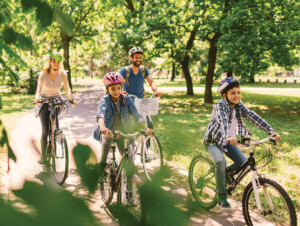 St Helena Place family riding their bike