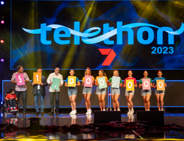 Telethon Nigel Satterley up on stage