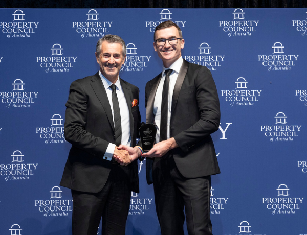 Sandy accepting award for Beaumaris Beach
