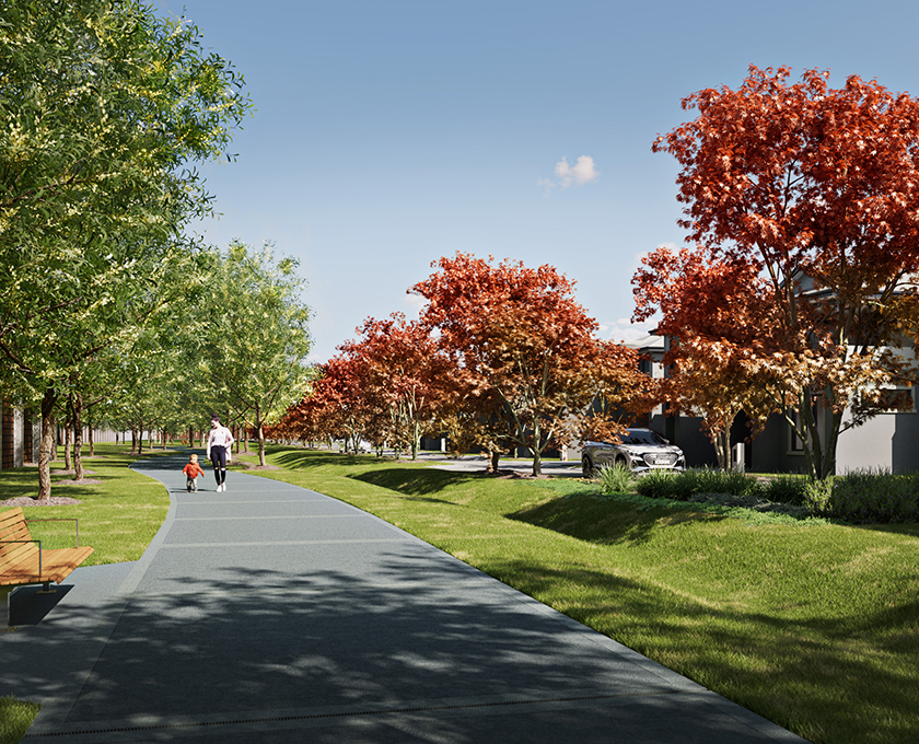 Azure at Arcadia artist impression of mother and child walking through the park