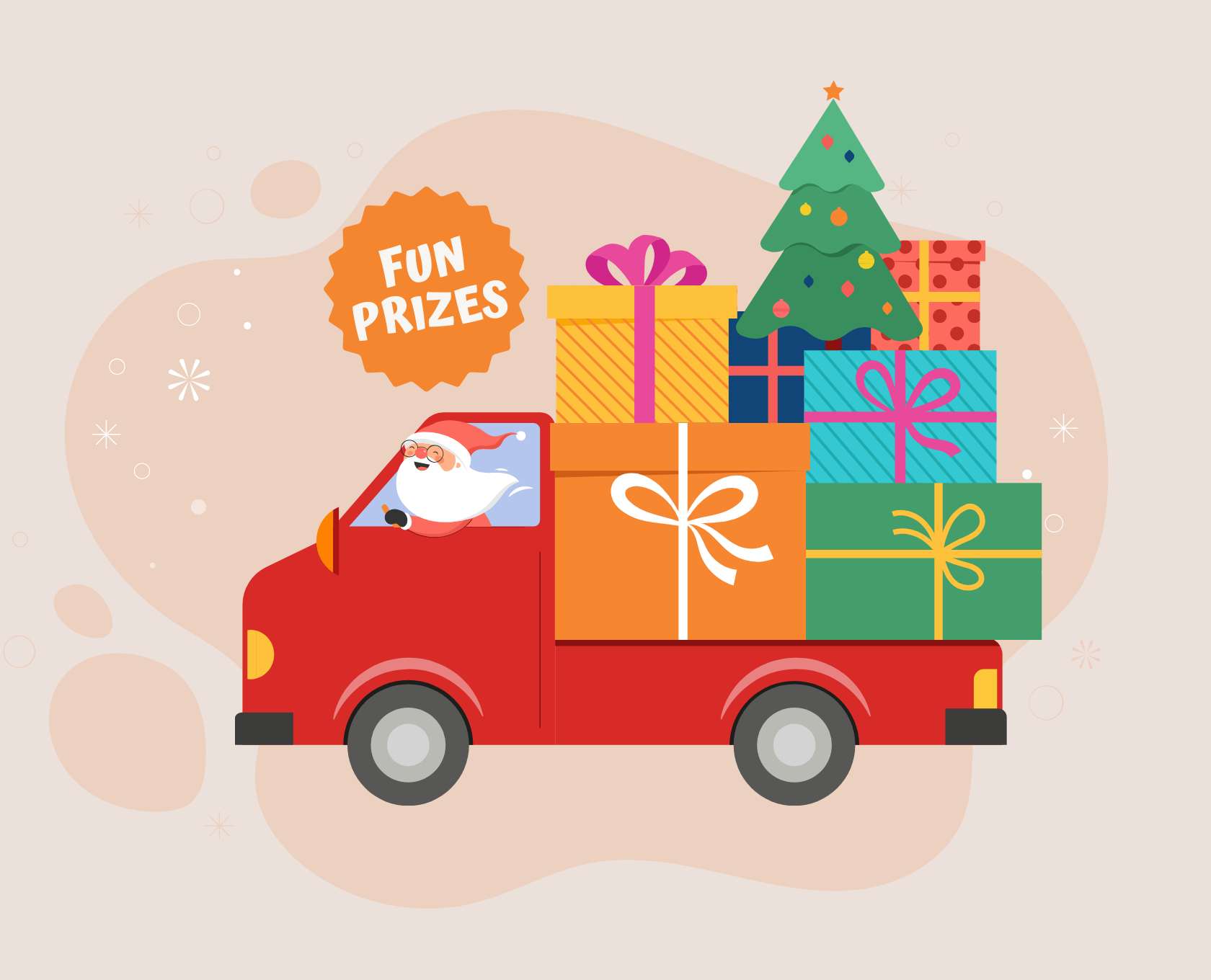 2023 Christmas Promotion - Fun Prizes with Santa driving a car full of gifts