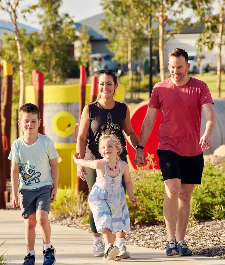 Young family walking through Clementine Upper Swan