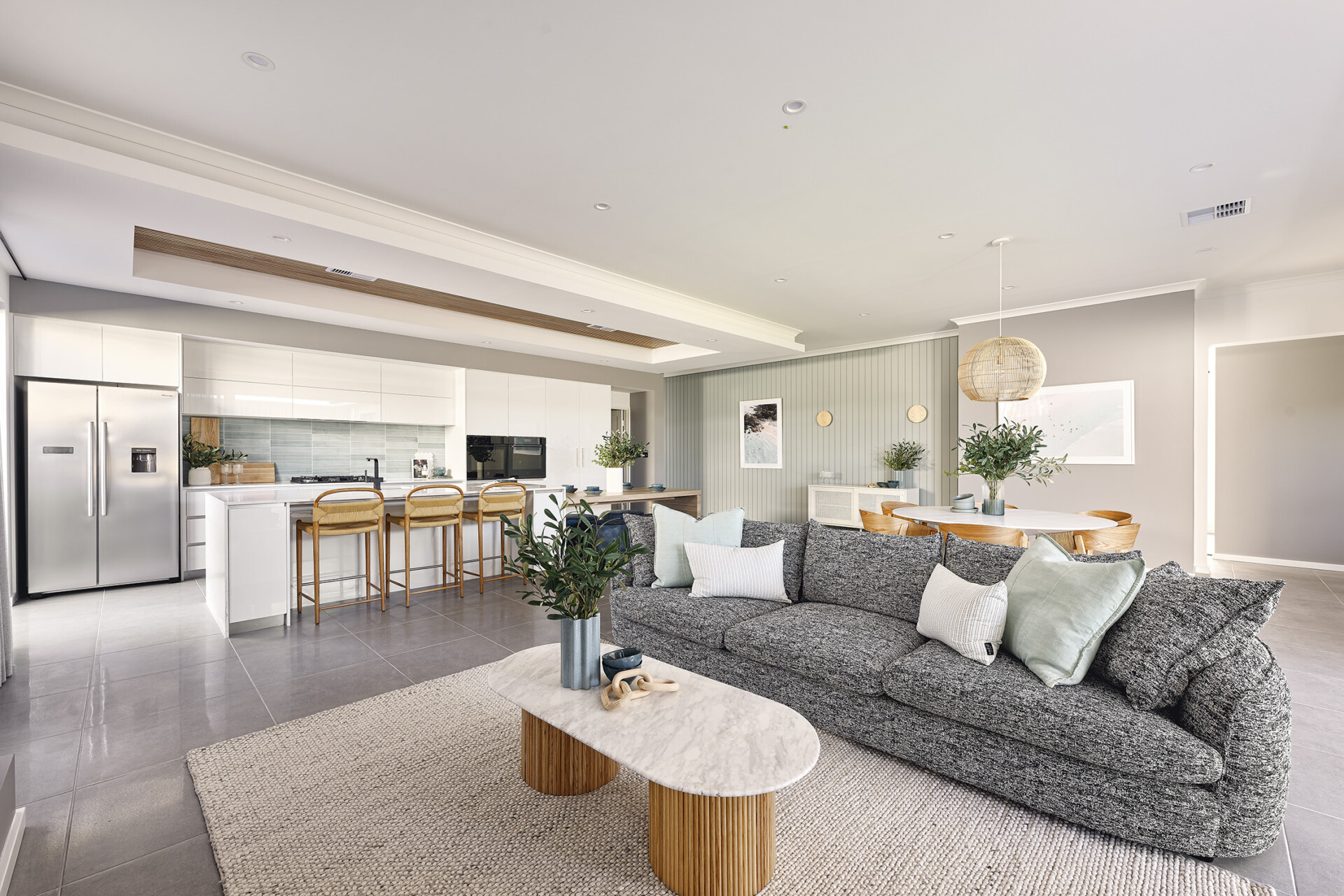 Home Group The Prescott Platinum living, dining and kitchen