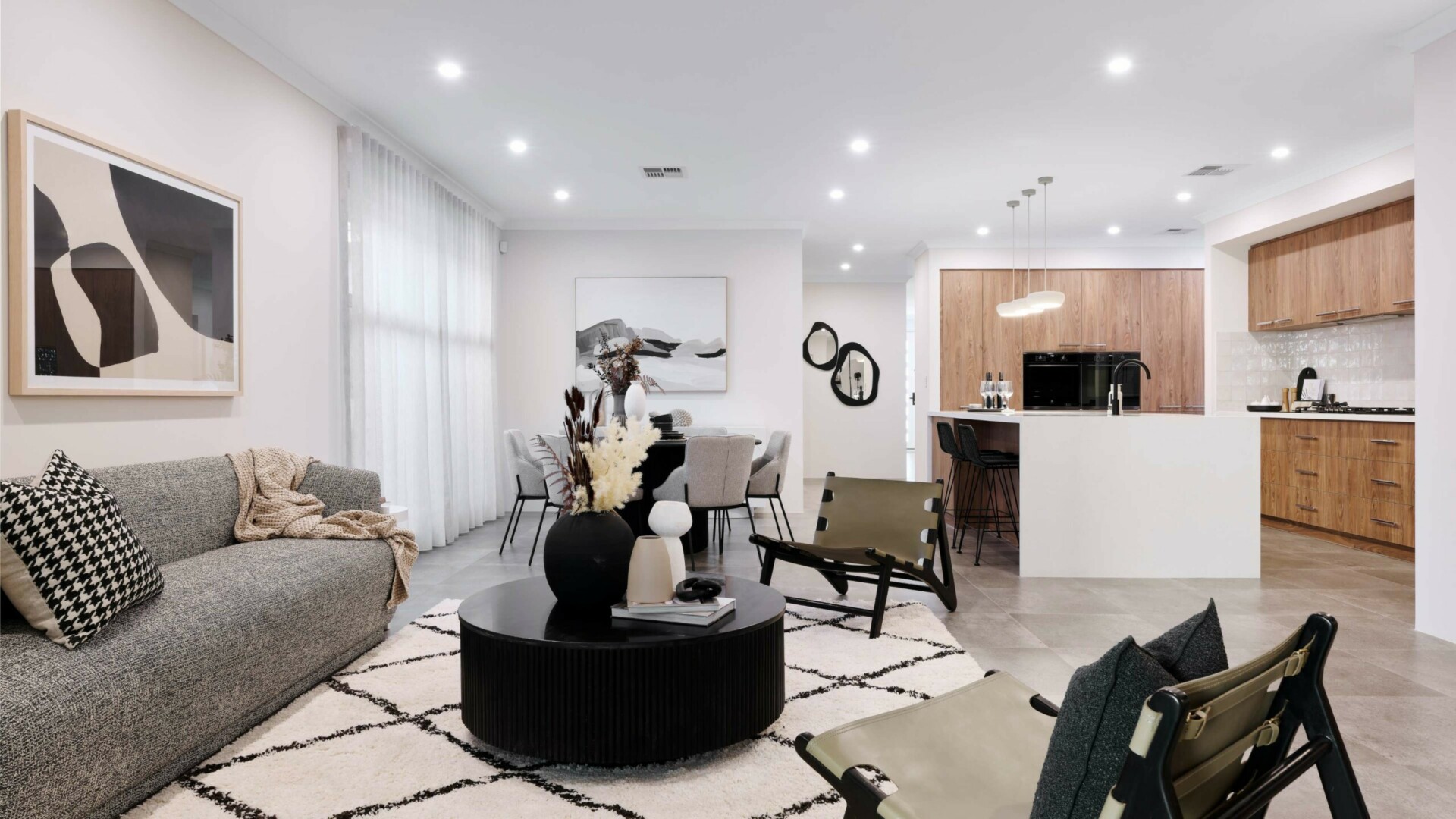 Eden Beach Content Living The Pacific lounge room, dining and kitchen