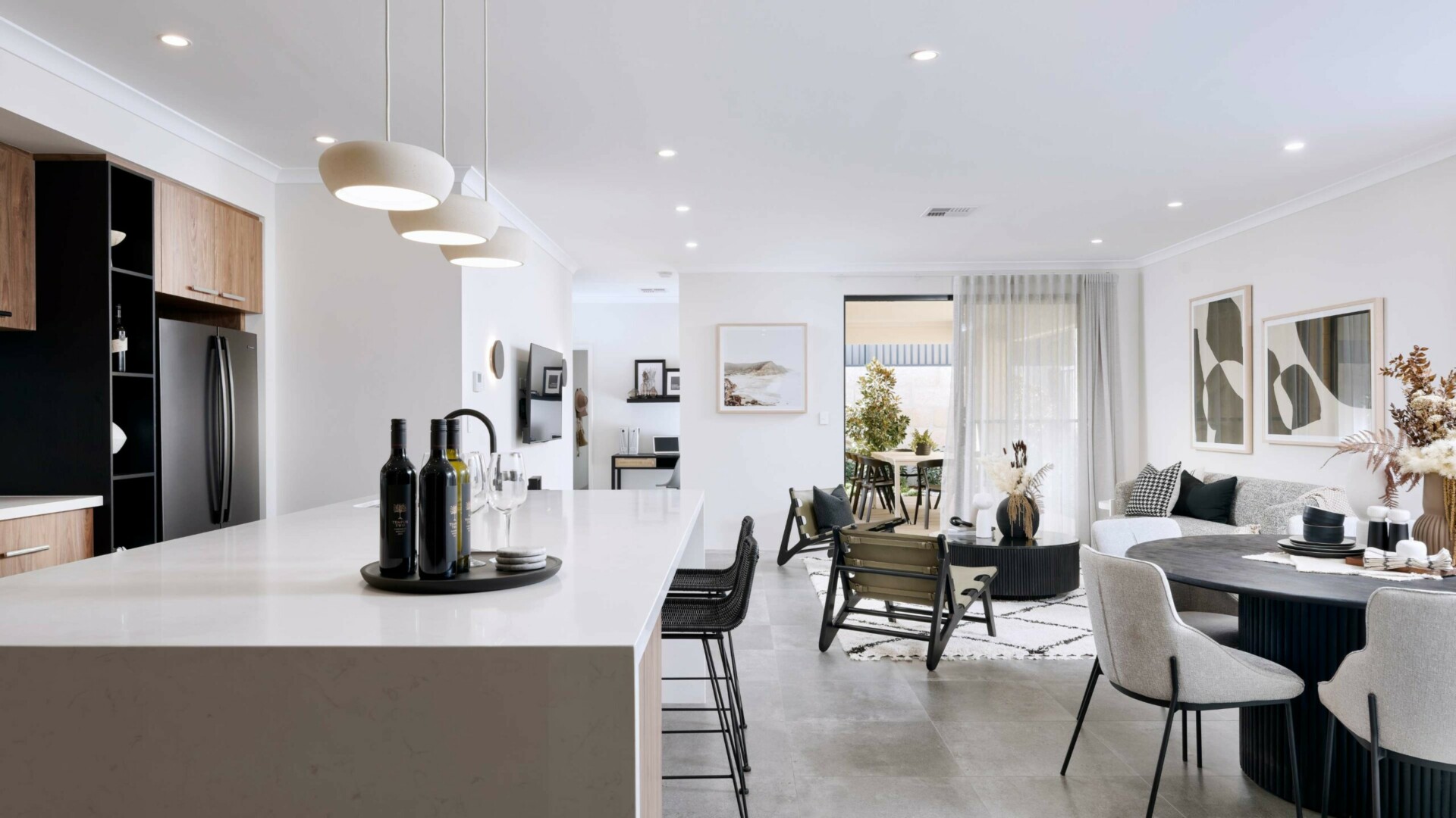 Eden Beach Content Living The Pacific kitchen, dining and lounge room