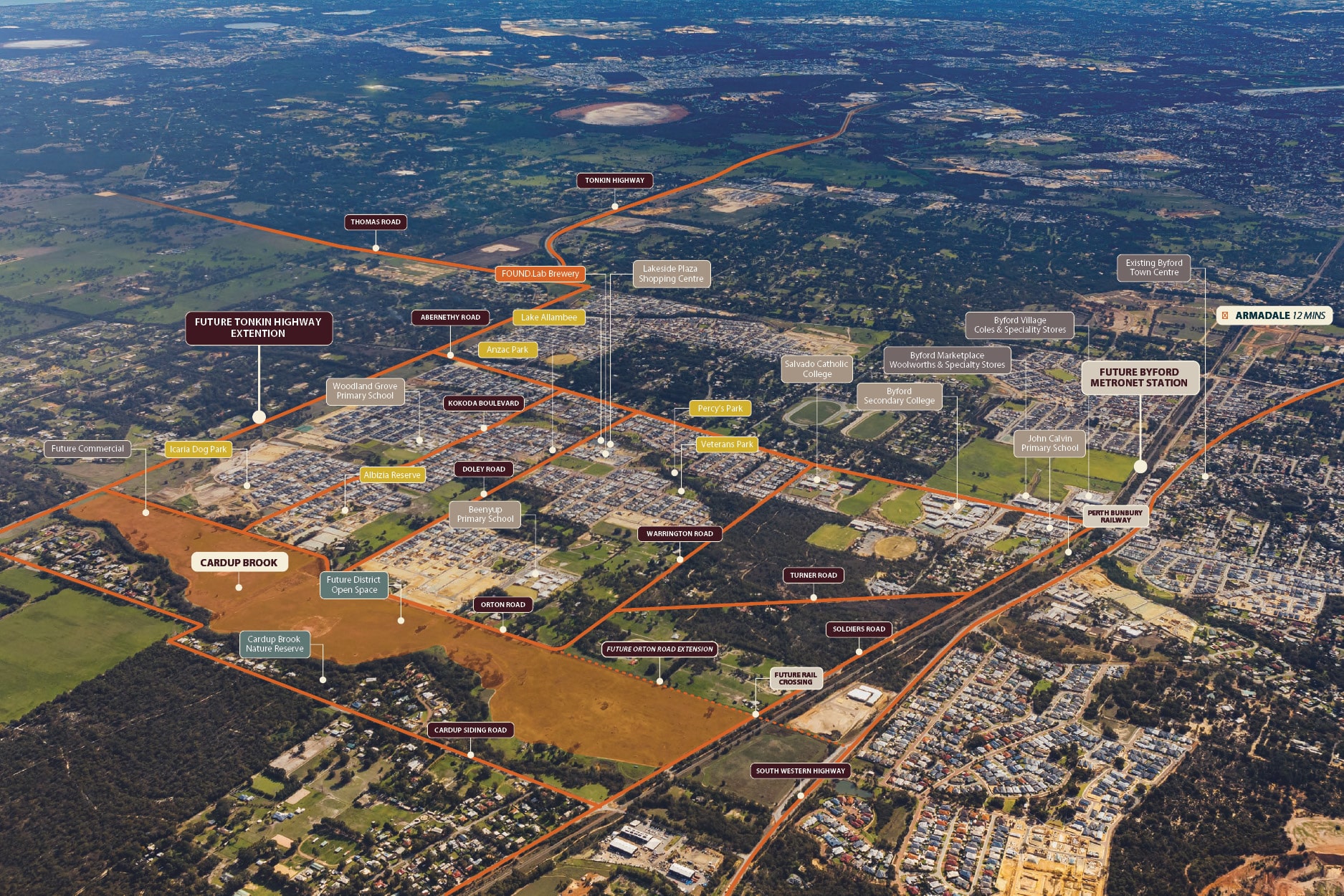 The Glades, Byford aerial map