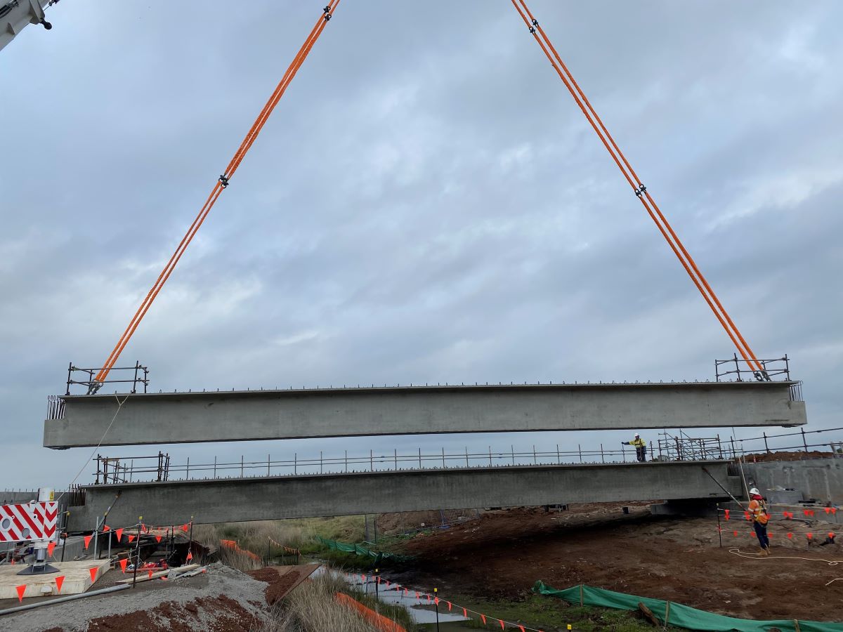 Bluestone Skeleton Creek bridge beam installation