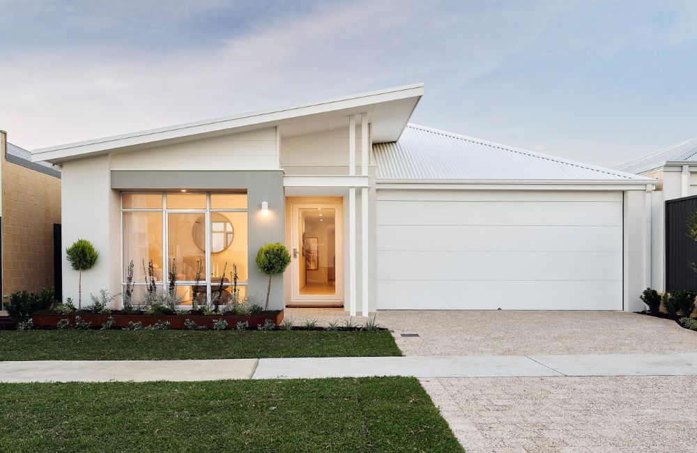 display home elevation, blue sky